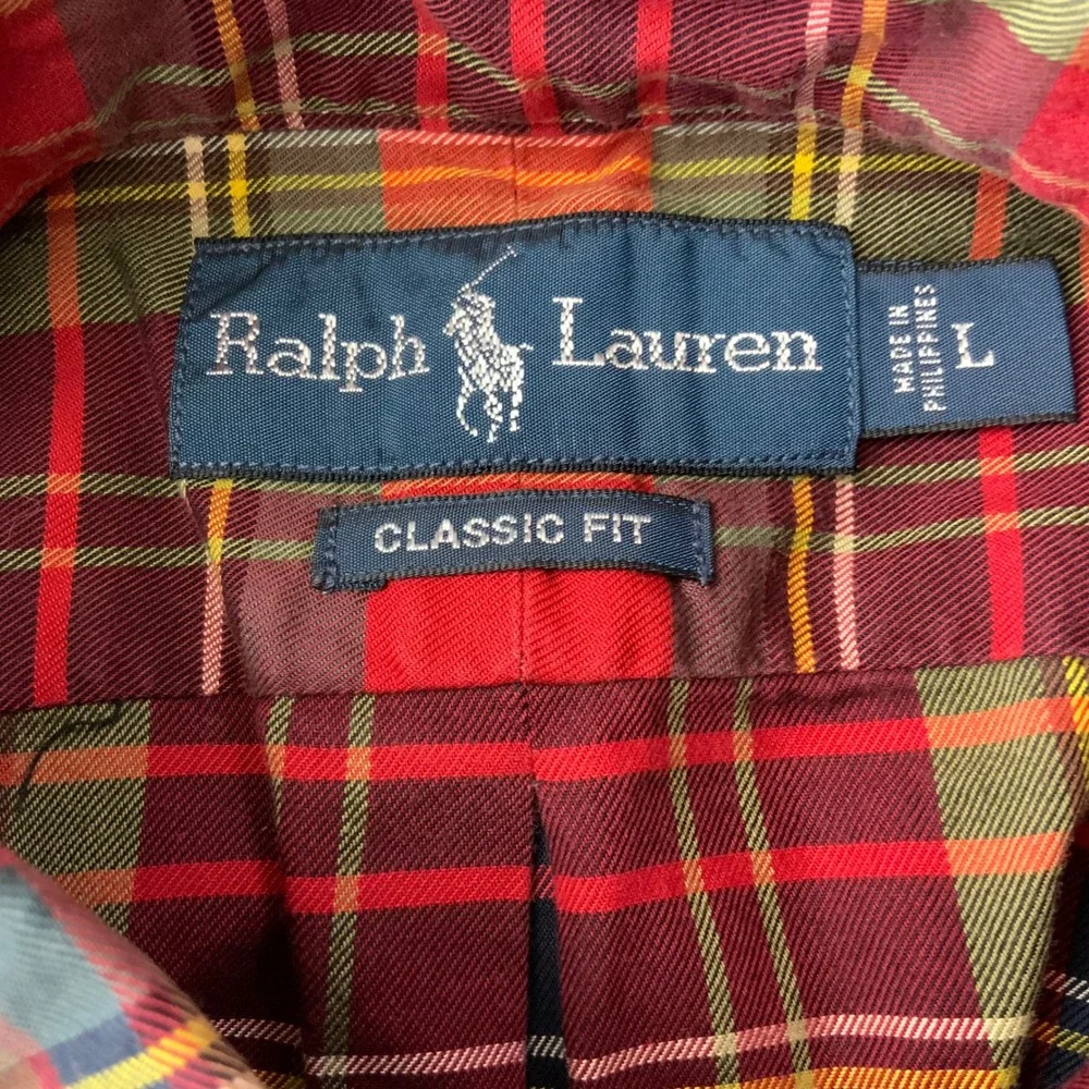 Polo Ralph Lauren Mens Classic Fit Red Tartan Plaid Button Down Shirt Large